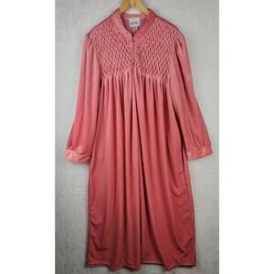 Vintage 2X Womens Robe Housecoat Lounger Pink Velour Pockets Long Zip Sleepwear